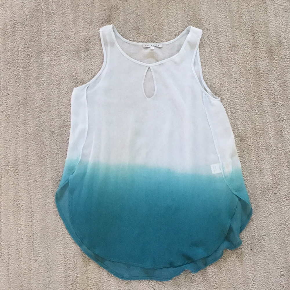 Red Haute mint and aqua silk top